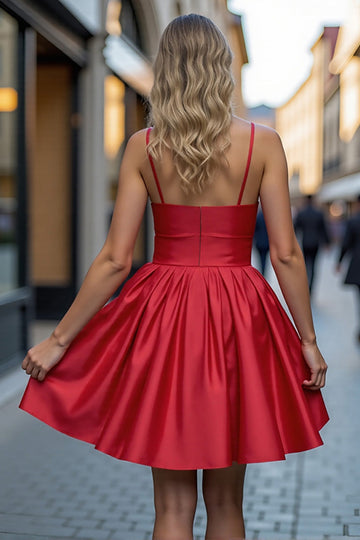 Red Spaghetti Straps A Line Cocktail Dress With 3D Flowers